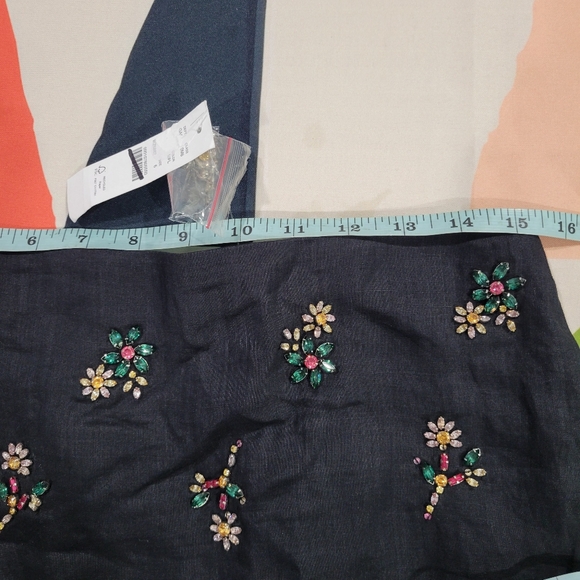J Crew Collection embellished knee-length skirt in ramie CL667 NWT Black Floral - Picture 9 of 11